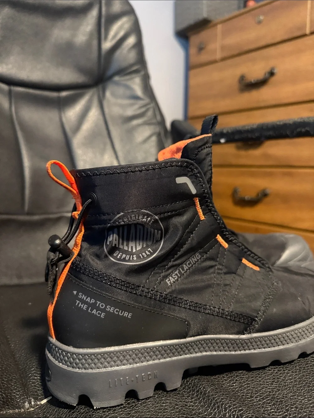 Palladium Black Men’s High-Top Boots with Orange Accents